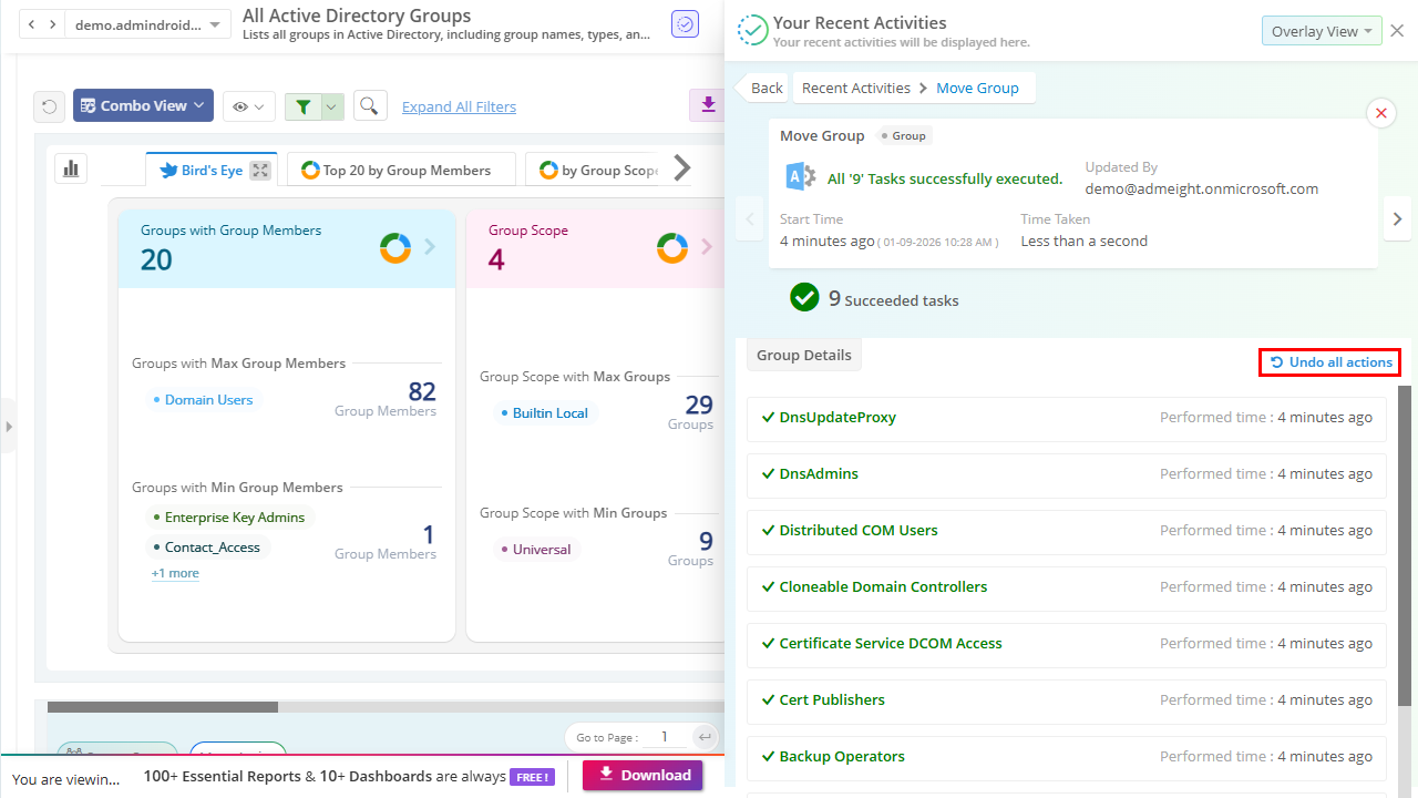 Undoing Active Directory group changes made in AdminDroid