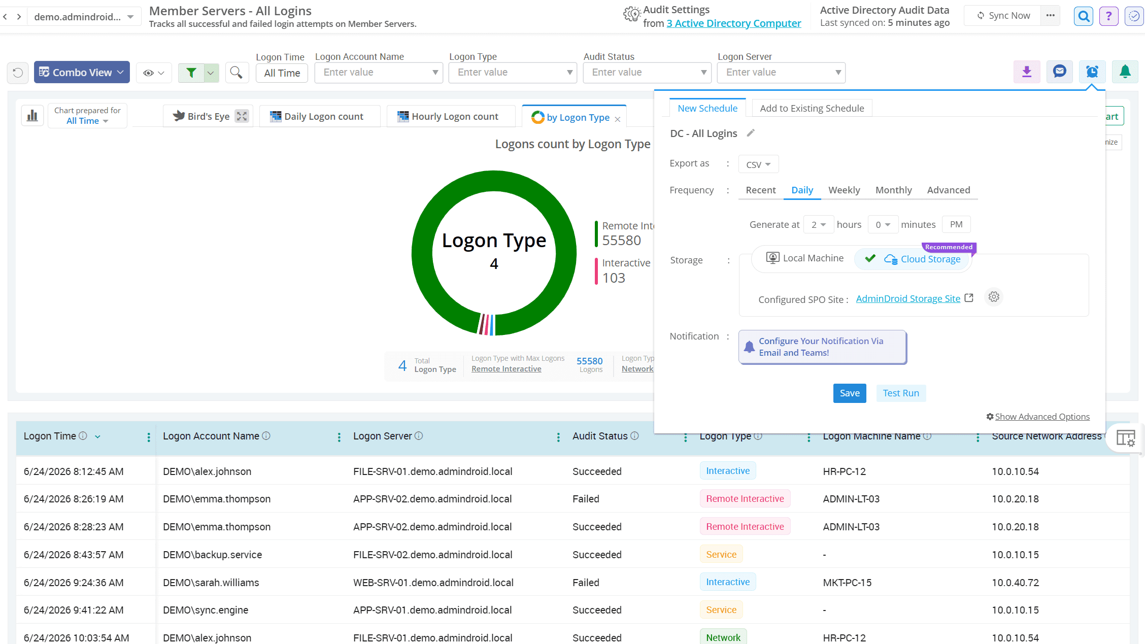 Member server logon activity in an AD domain