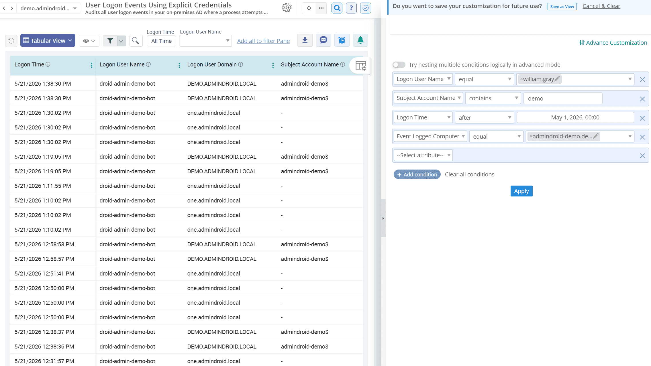 User logons using explicit credentials
