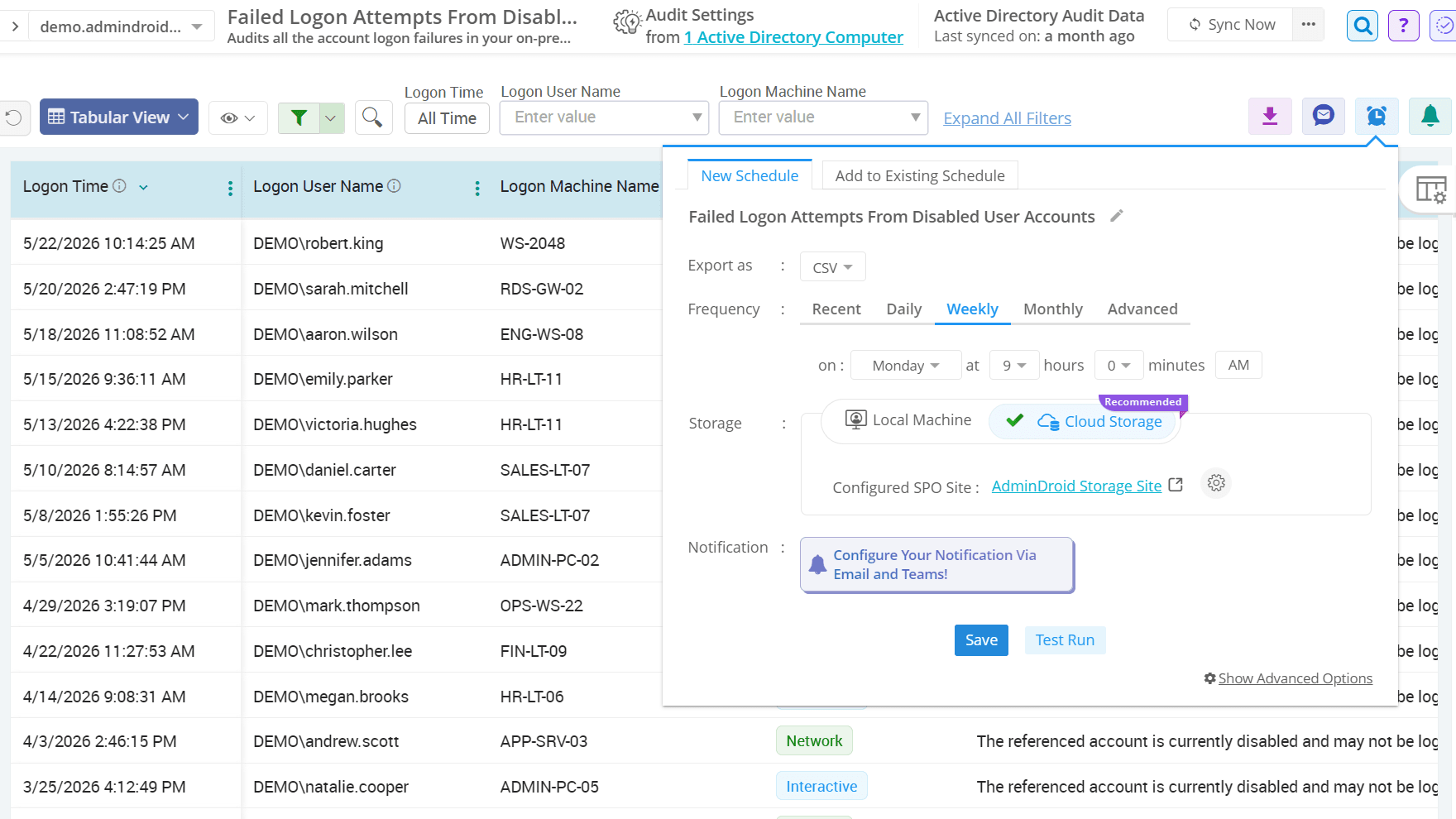 Failed logon attempts from disabled user accounts