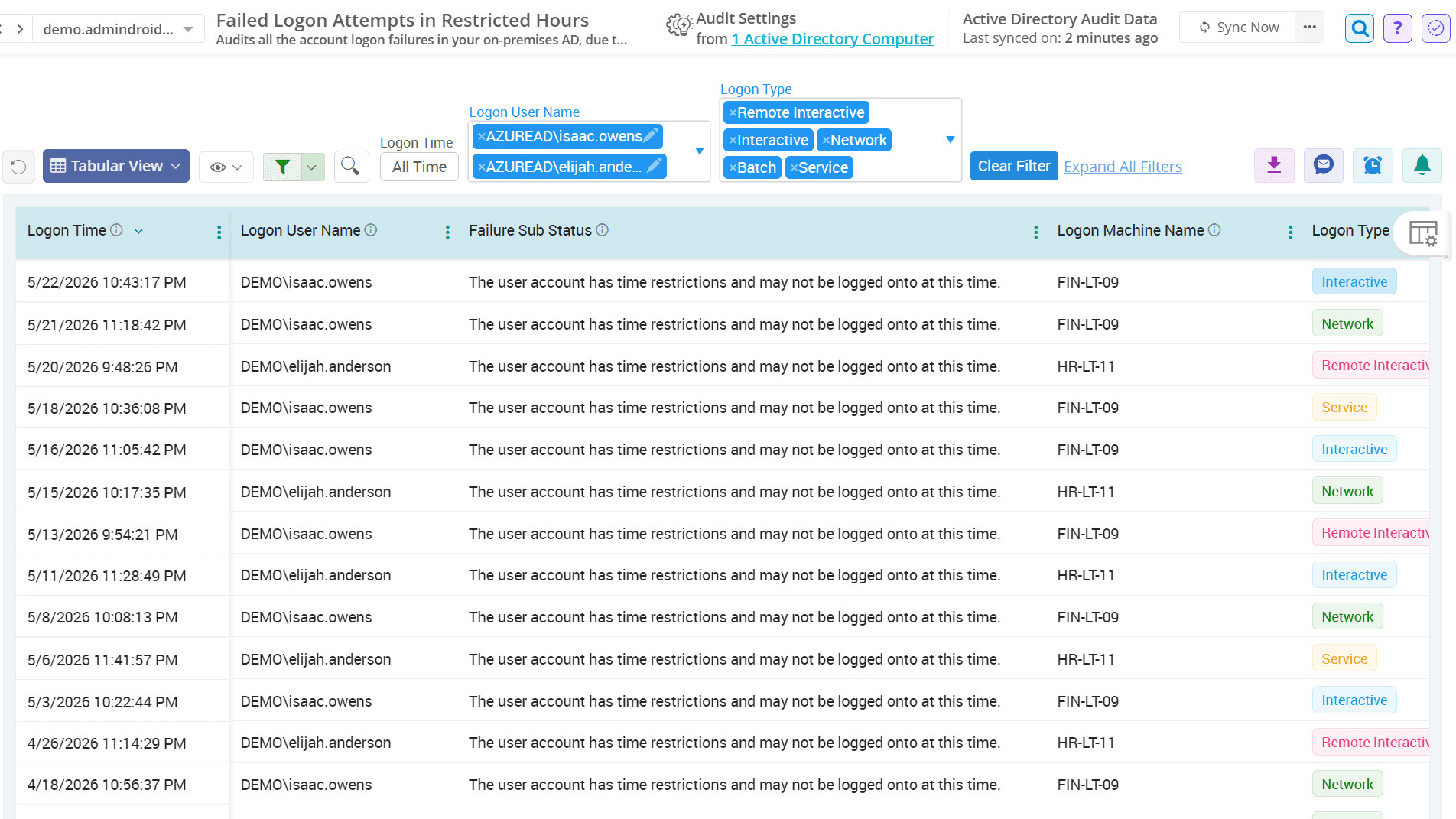 Active Directory logon failure due to restricted hours