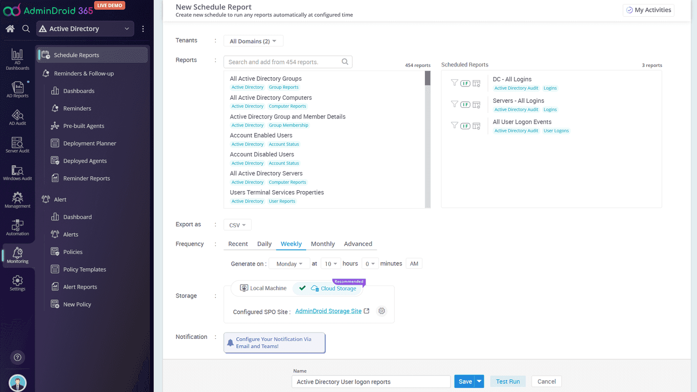 Schedule Active Directory sign-in report delivery