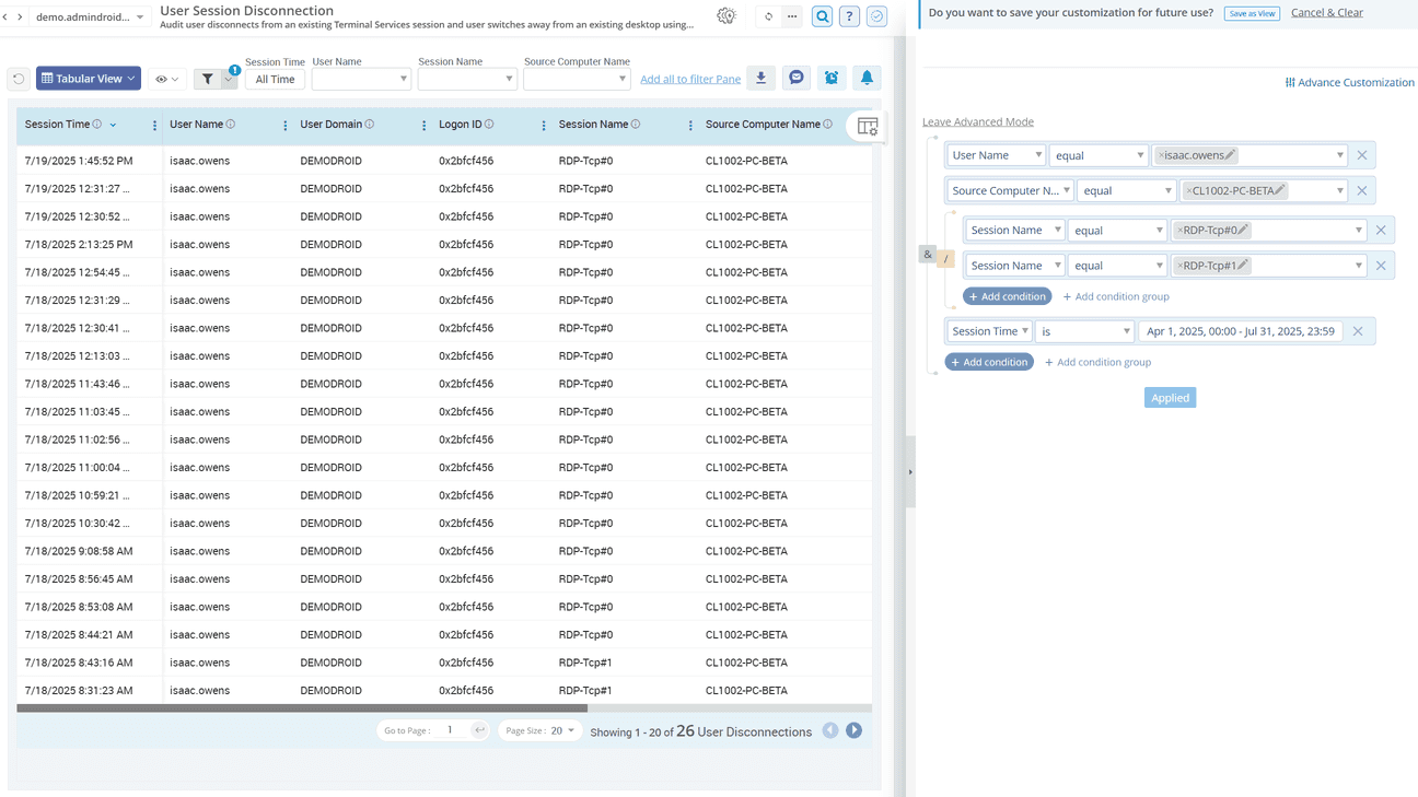 Active Directory user session disconnections