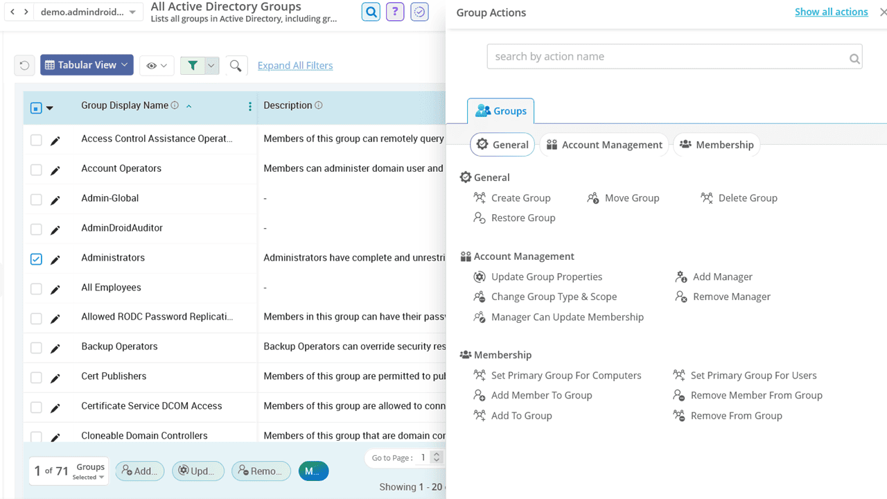 Perform Management action from report