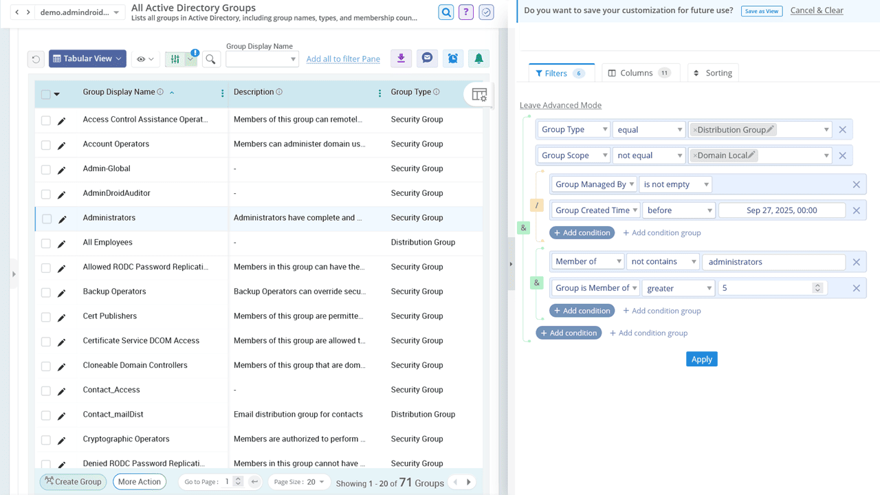 Customize AD reports with Filters