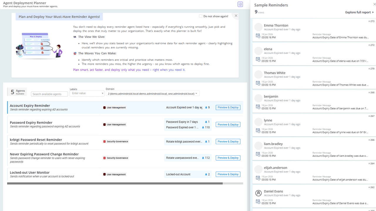 Plan and deploy Active Directory reminder agents