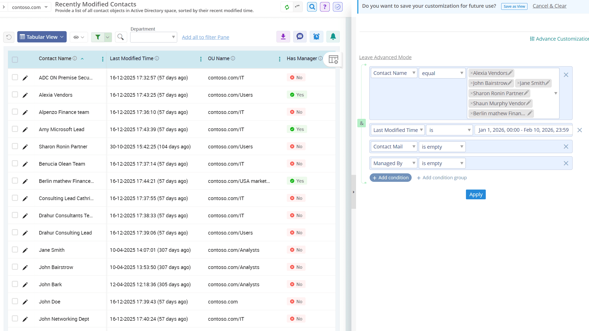 Recently Modified Contacts