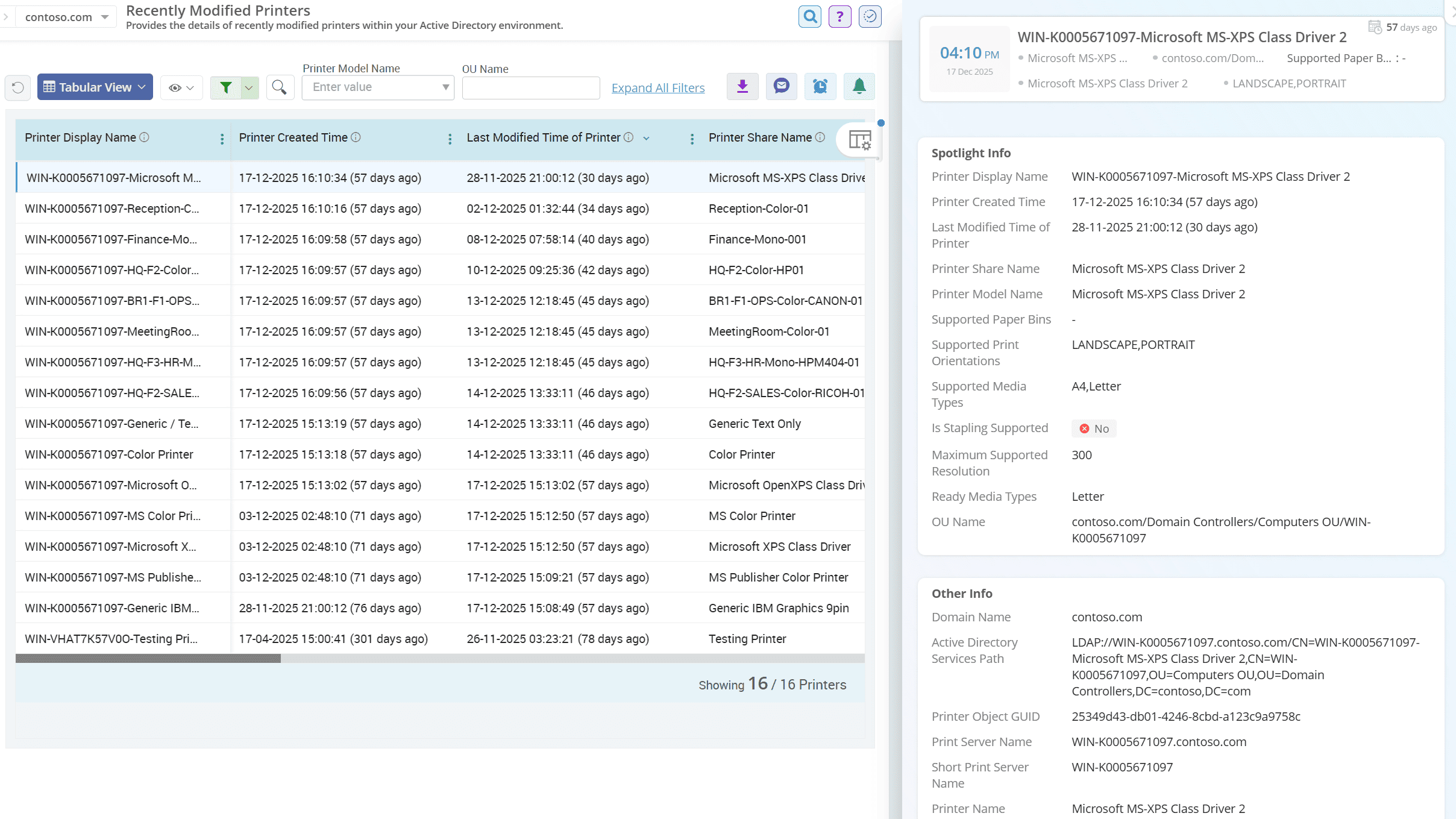 Every Created Deleted Modified Printers