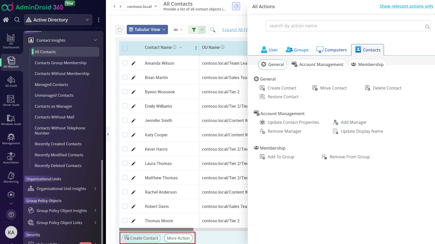 Quick Report Actions