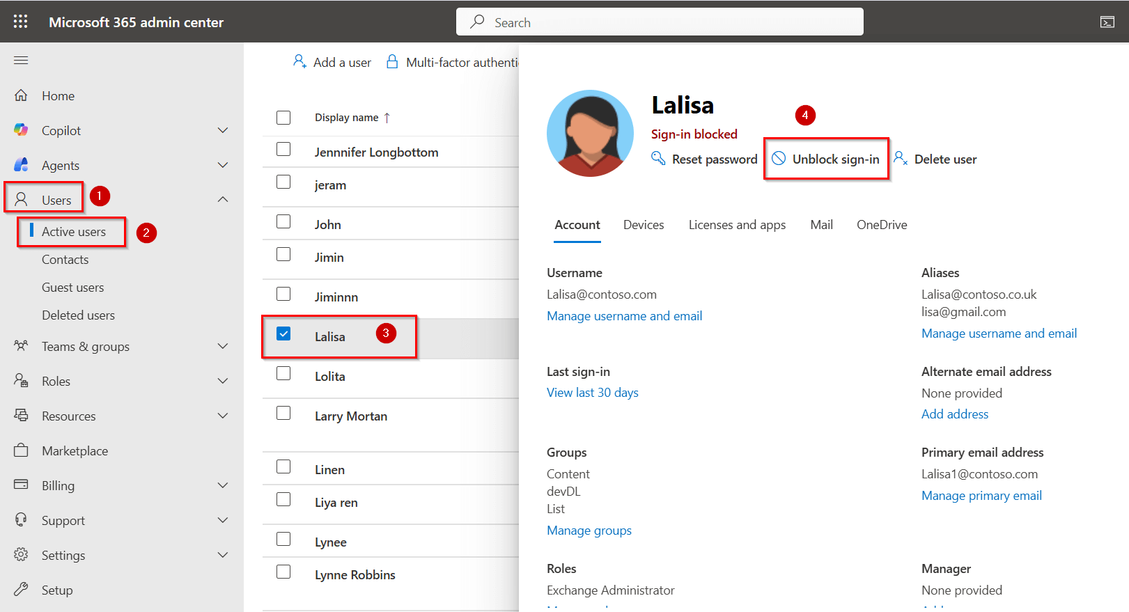Unblock User in Microsoft 365 Admin Center