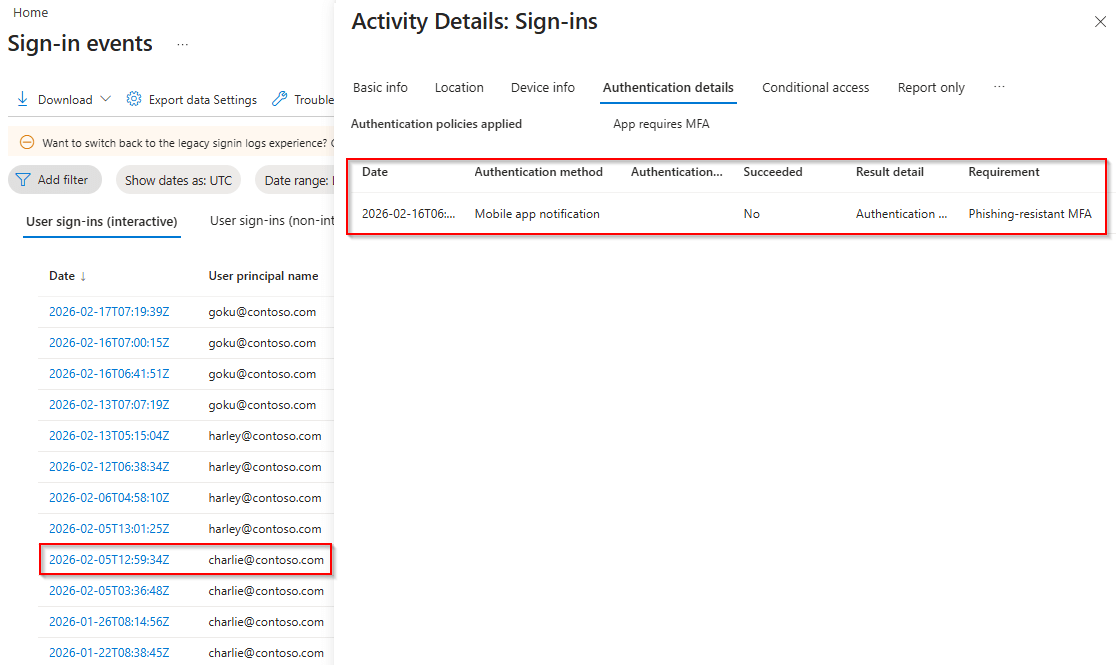 Verify authentication details of the sign-in error 50054