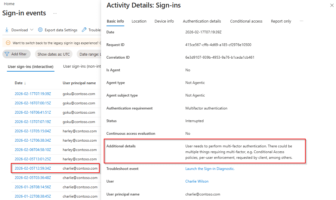 Check sign-in error code 50074 in Entra ID sign-in logs