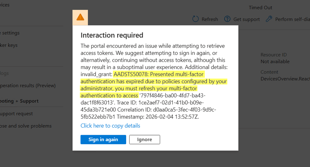 Fix Sign-in Error Code AADSTS50078