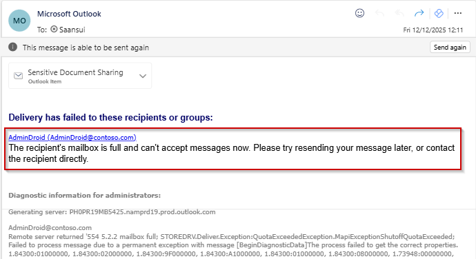 Resolve 554 5.2.2 Mailbox Full Error