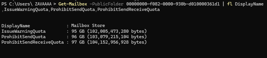 Get Mailbox Quota Details in Public Folder
