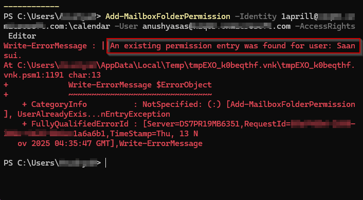 Fix An Existing Permission Entry Was Found for User Error