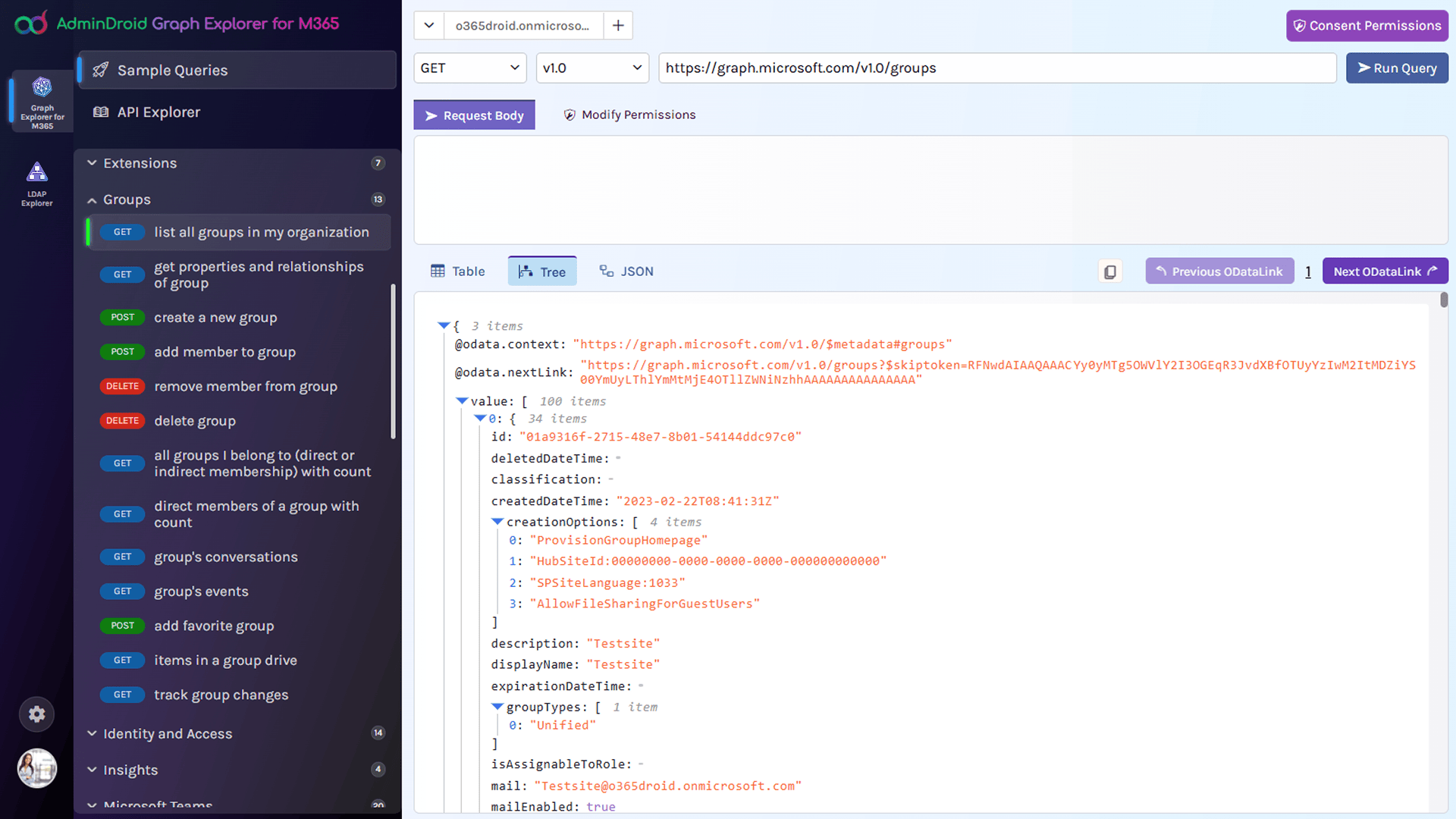 Expandable tree view of nested data