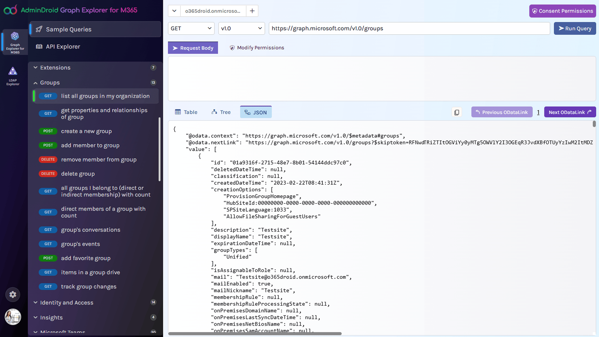 JSON response data for inspection