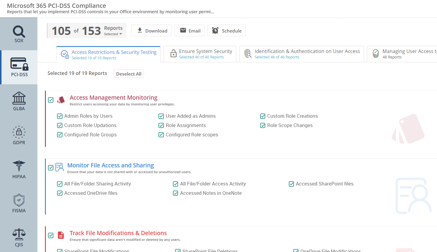 M365 PCI-DSS Compliance Report Selection