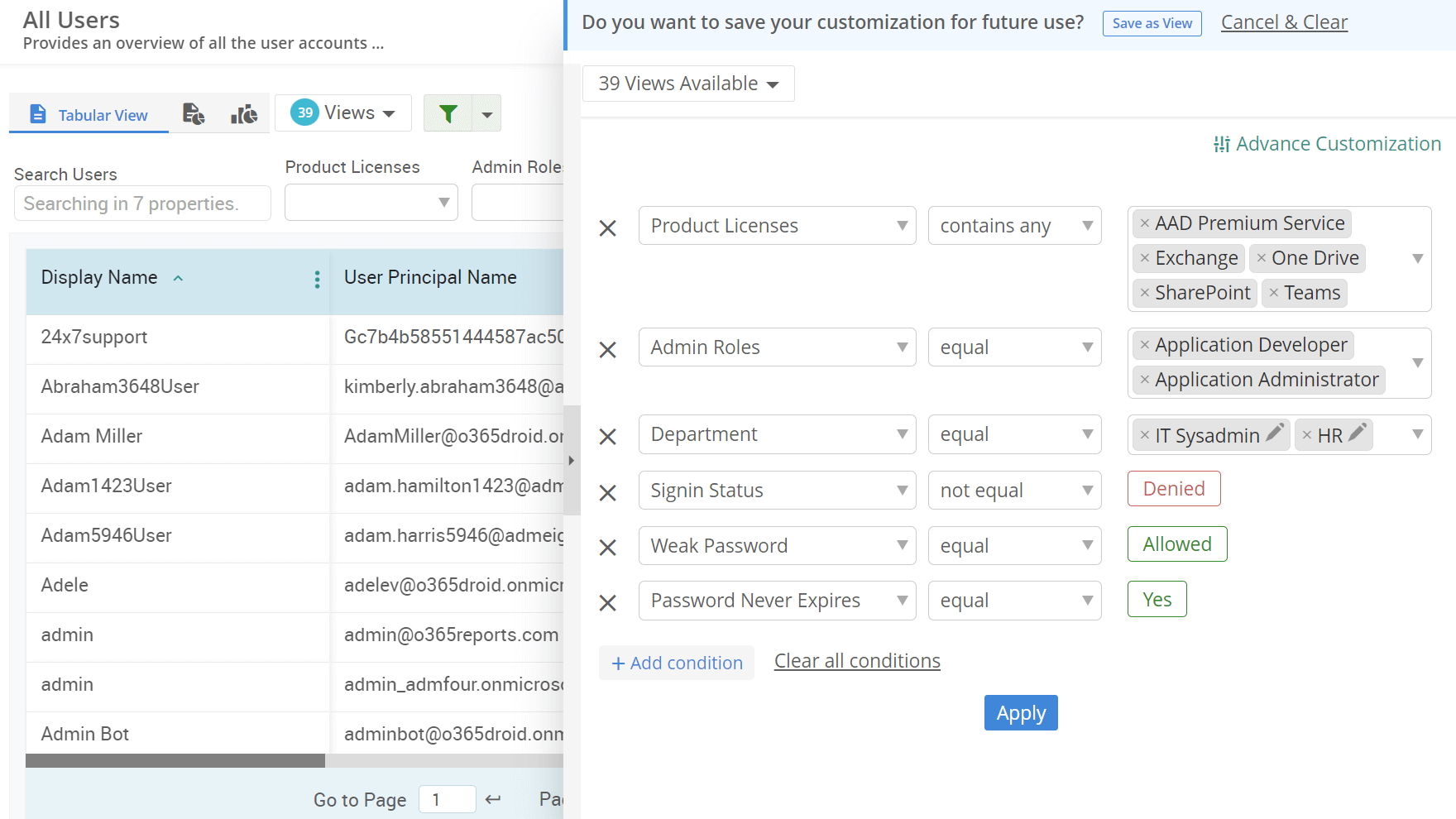 Office 365 Reporting - Advanced Filters