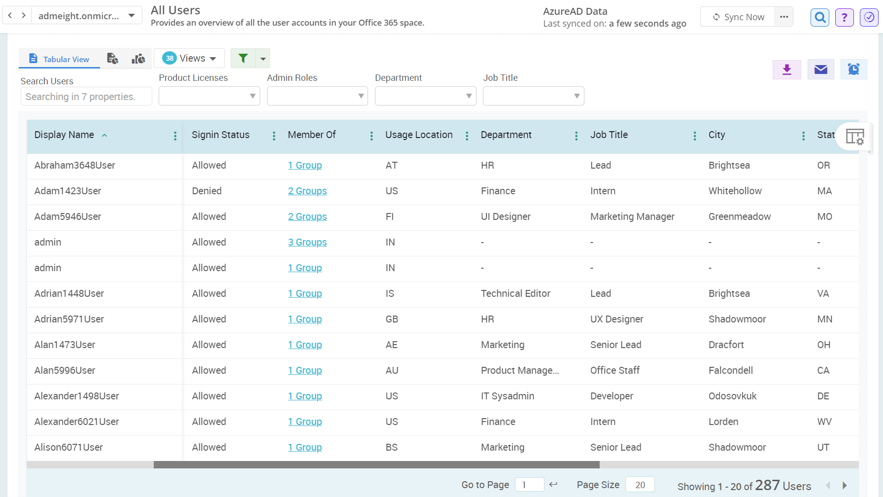 Reports Tabular view