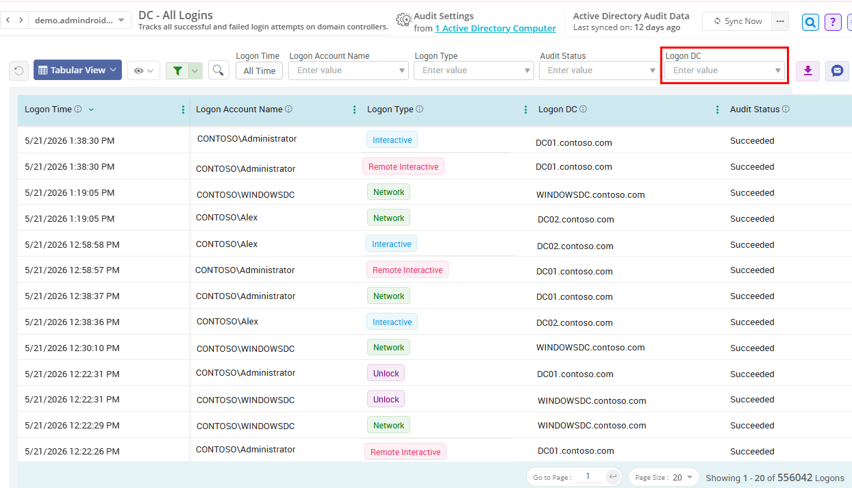 Get Active Directory Domain Controllers Logons Using AdminDroid