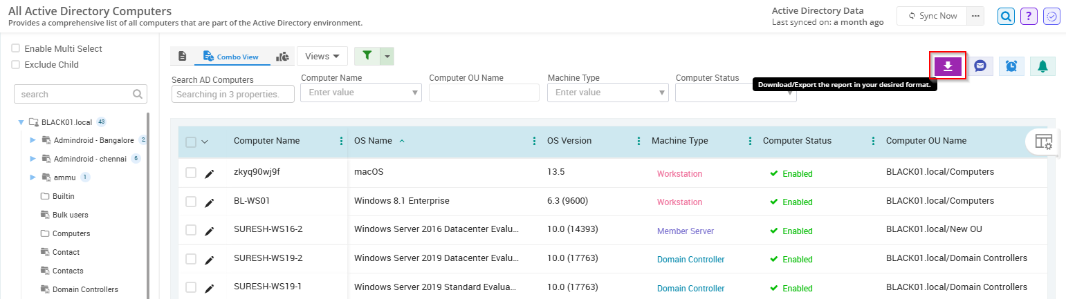 Export All Computers  in Active Directory Using AdminDroid 