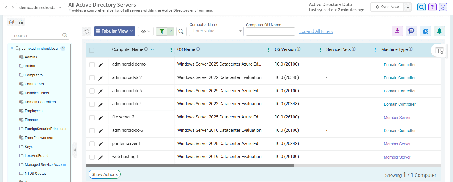Get a List of All Servers in a Domain Using AdminDroid