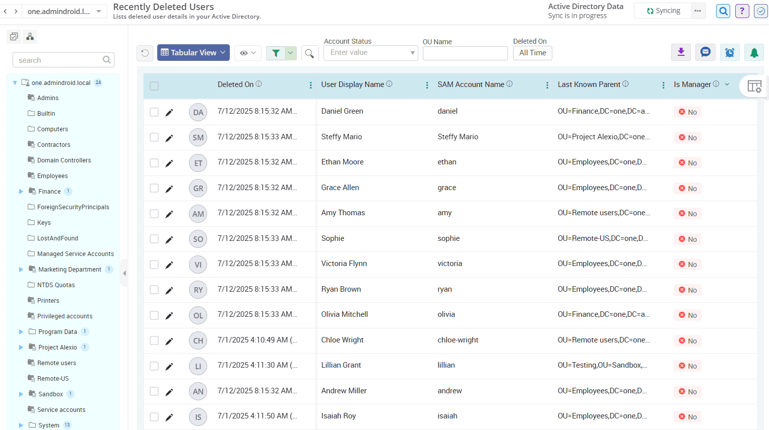 List Deleted Active Directory Users Using AdminDroid