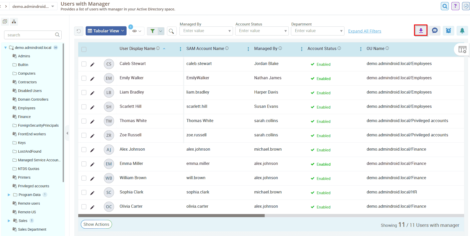Export Active Directory Users with Manager Report Using AdminDroid