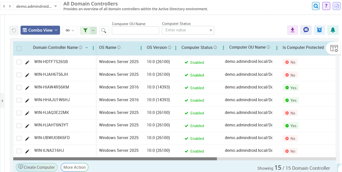List All Domain Controllers in Active Directory Using AdminDroid