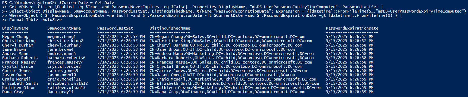 Find All Password Expired Users in Active Directory Using PowerShell