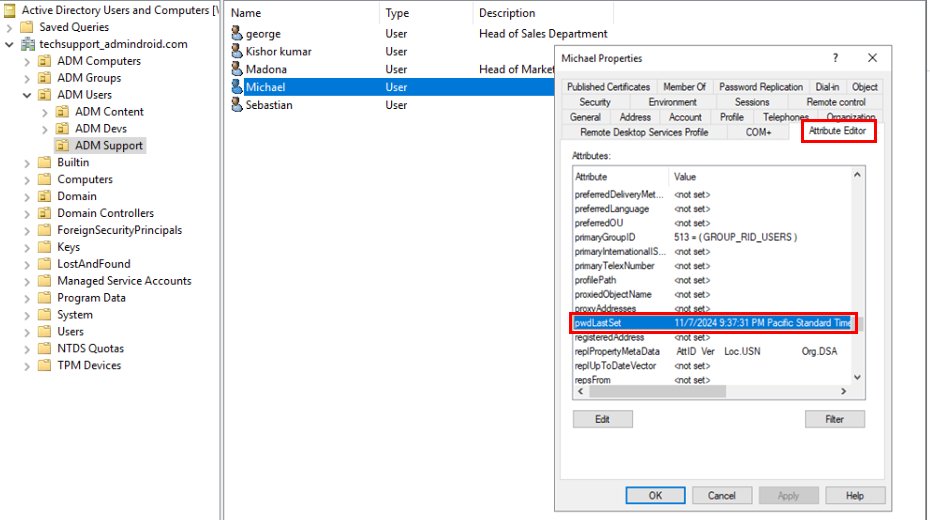 Get Last Password Change Date Using Active Directory Users & Computers