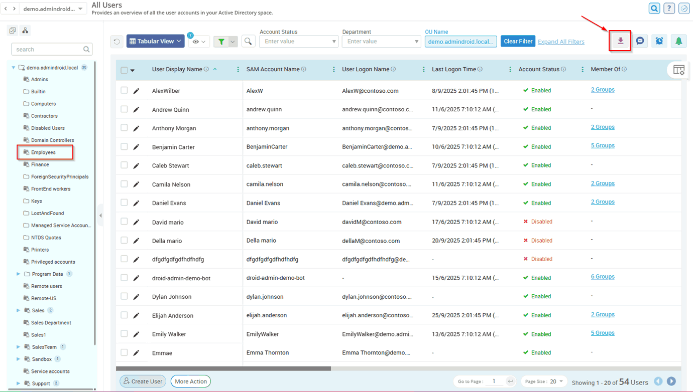 List All Users in a Specific OU Using AdminDroid