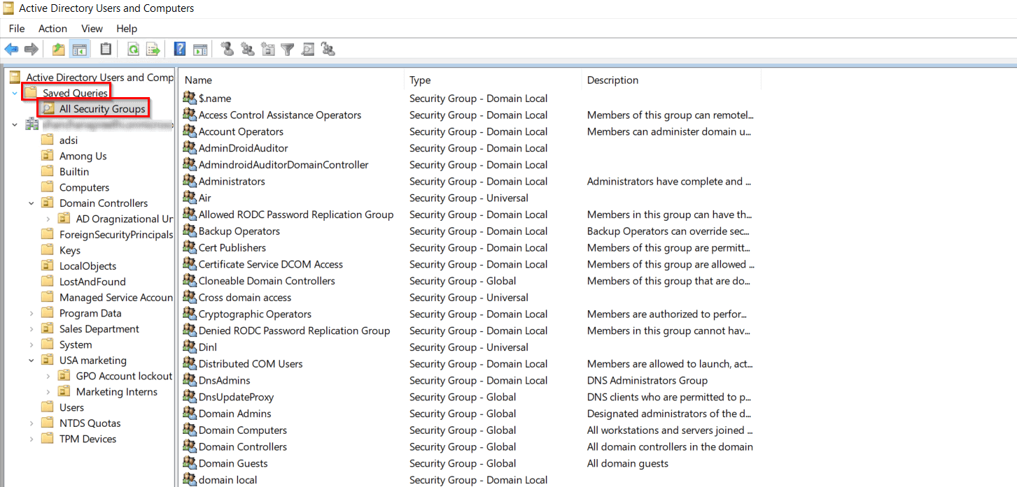 List Security Groups Using Saved Queries in Active Directory 