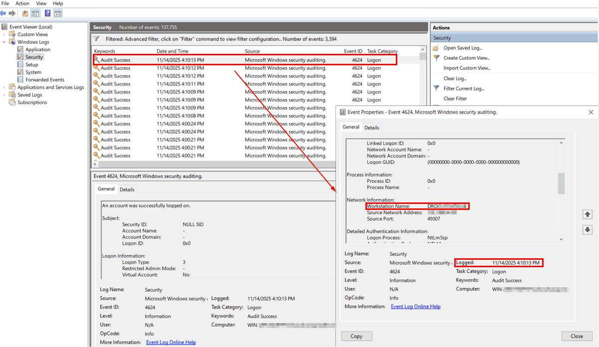 Get Active Directory User’s Last Logon Computer & Time Using Event Viewer