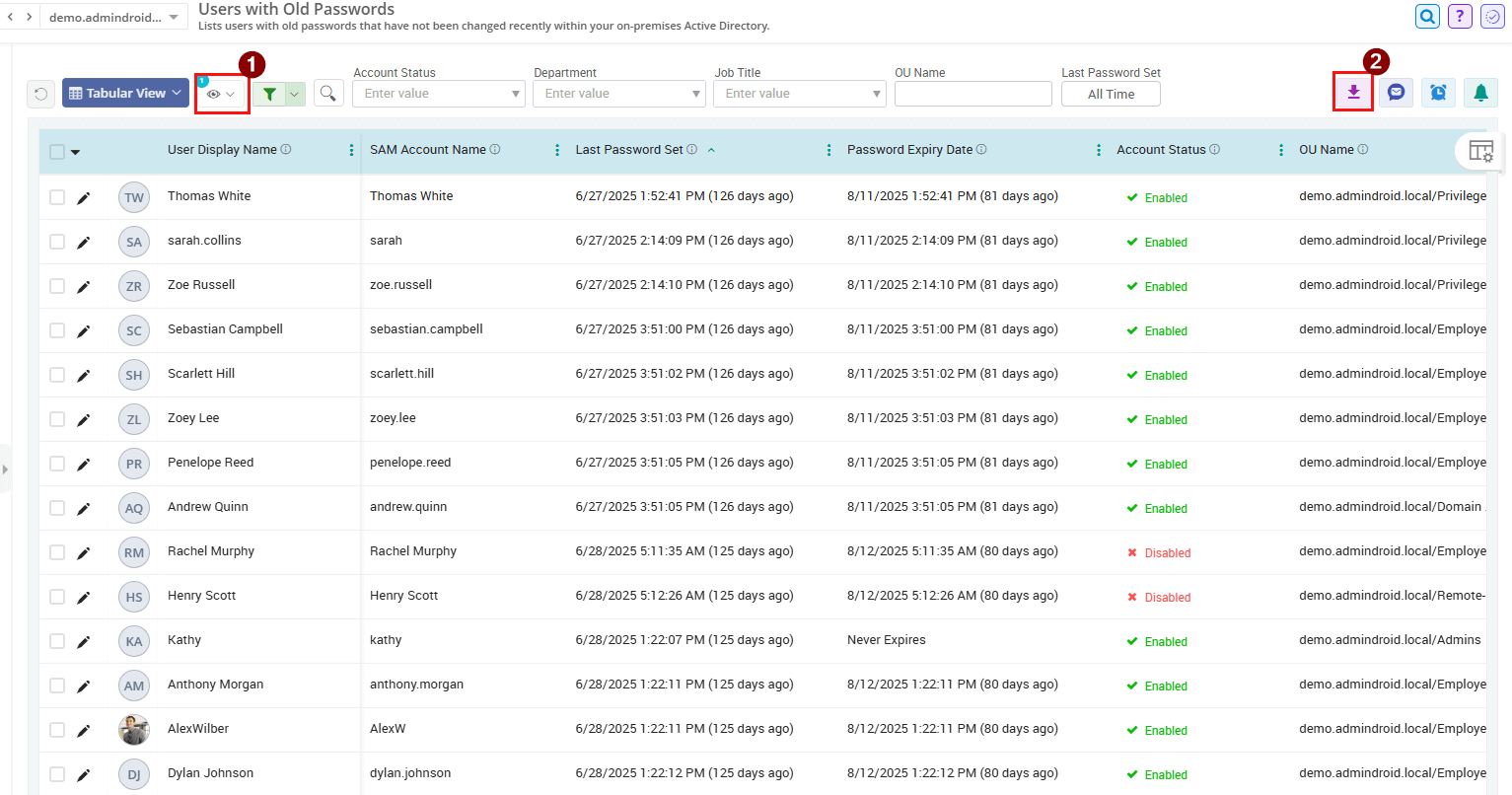 Export Active Directory Users with Old Passwords Using AdminDroid
