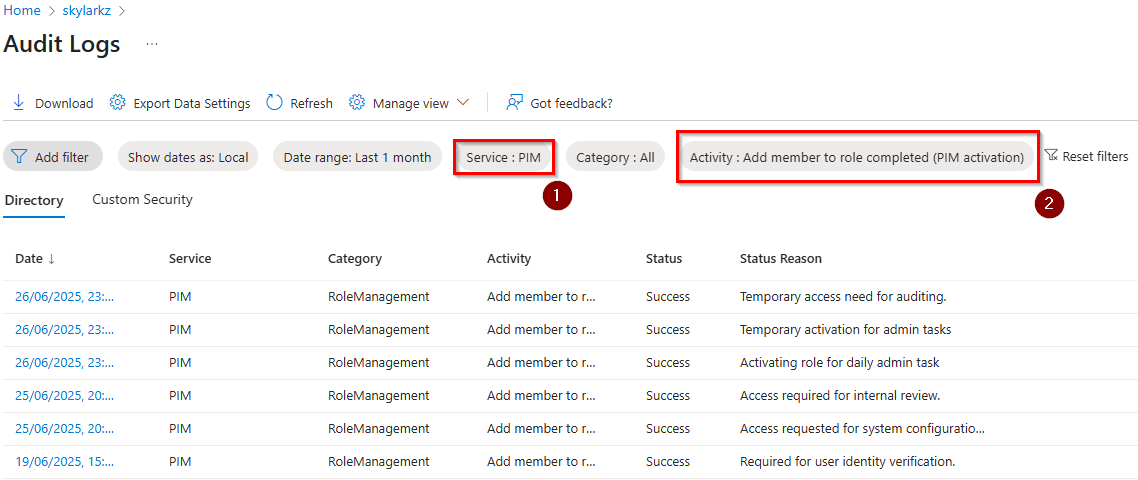 Audit PIM Role Activations Using Entra Admin Center