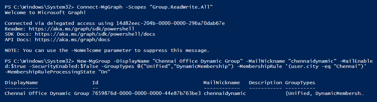 create-dynamic-group-in-m365-powershell