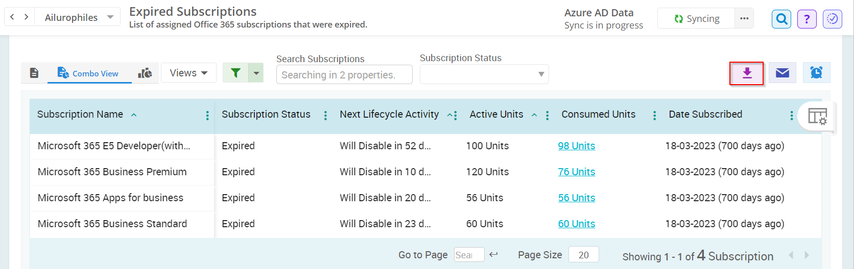 Export Expired M365 Subscriptions Report using AdminDroid