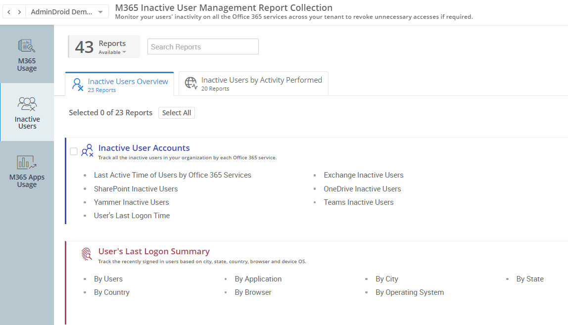 Using AdminDroid Office 365 Reporter