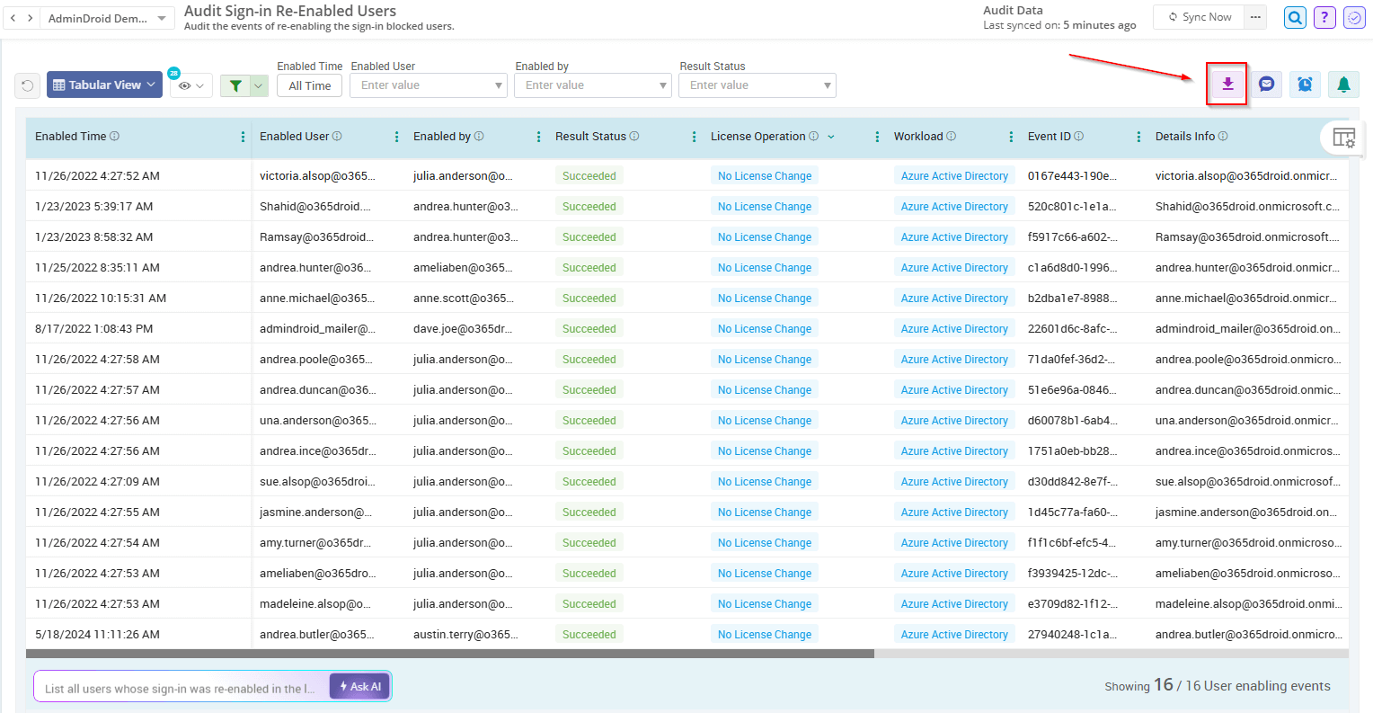 Track Sign-in Re-Enable Operations Using AdminDroid