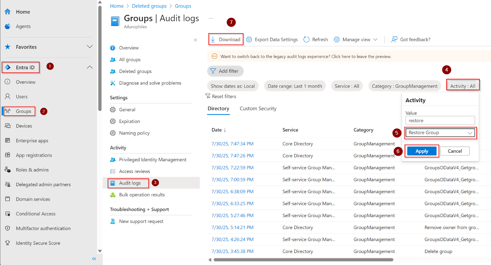 audit-restored-group-entra-admincenter