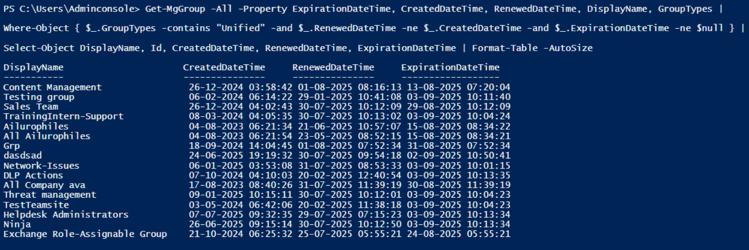 Retrieve List of Renewed and Restored M365 Groups Using PowerShell