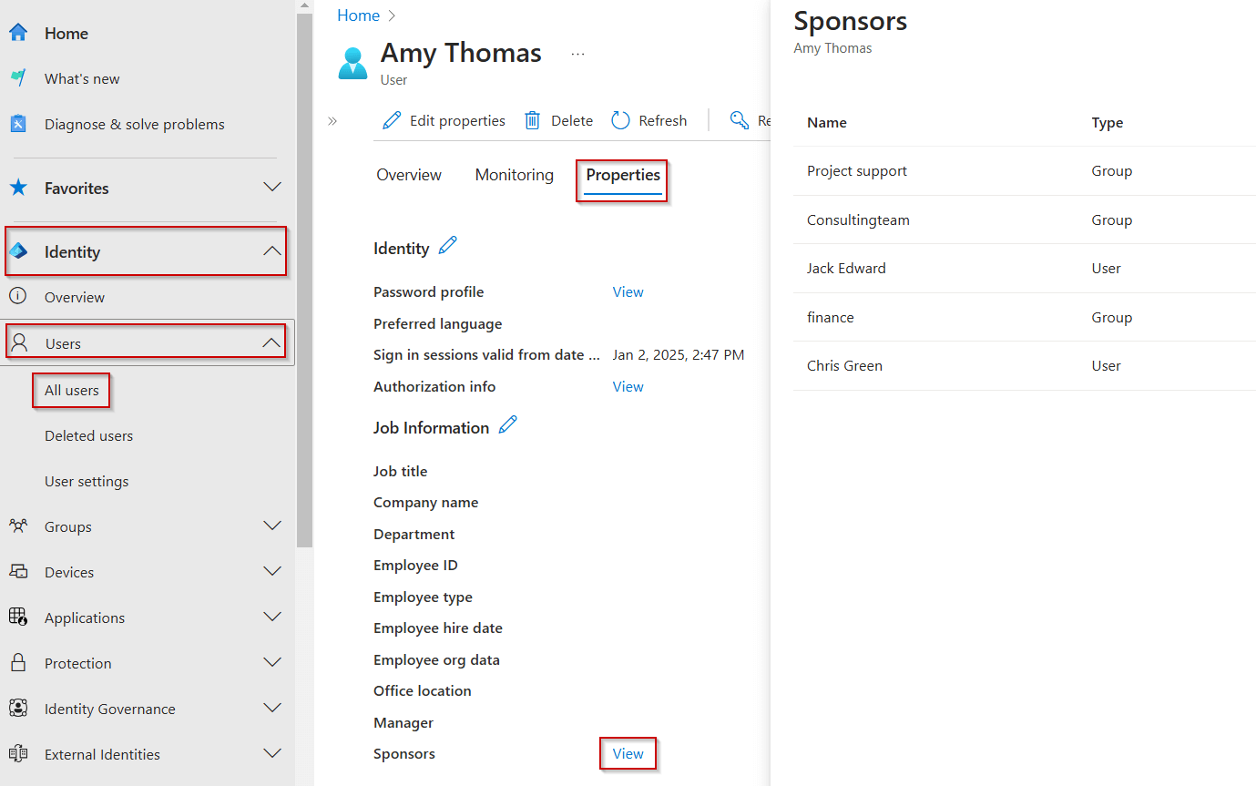 List the Sponsors of a Guest User Using Entra Portal
