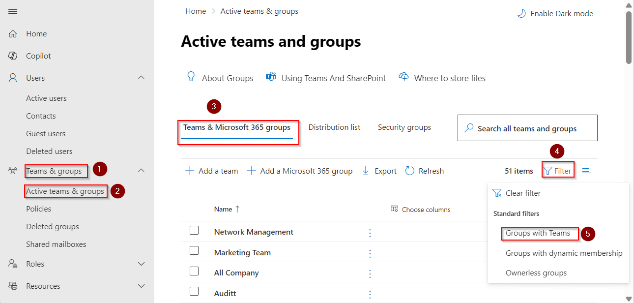 Identify Teams-Enabled Groups Using Microsoft 365 Admin Center