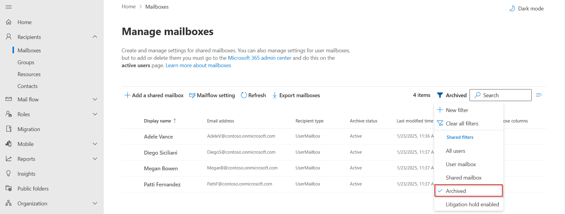 Using Exchange Admin Center