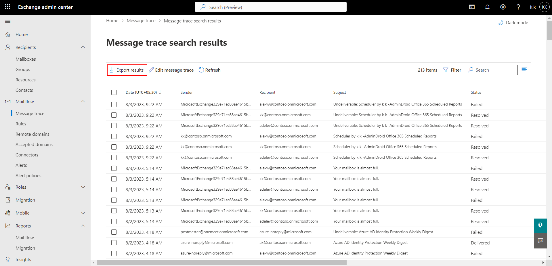 Using Exchange Admin Center