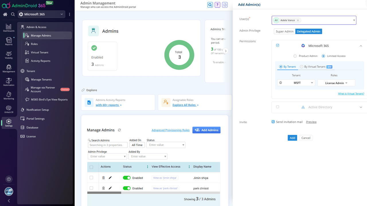 Delegated admin management