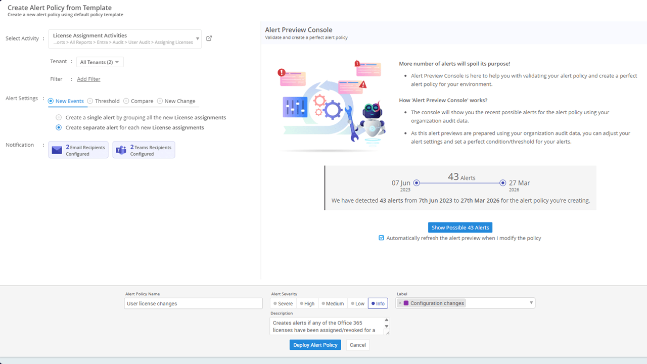license assignment alerts